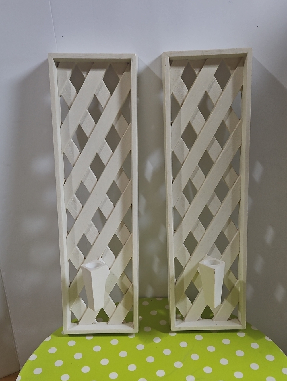 Cream Lattice Wall Sconce Pair with Candle Holders